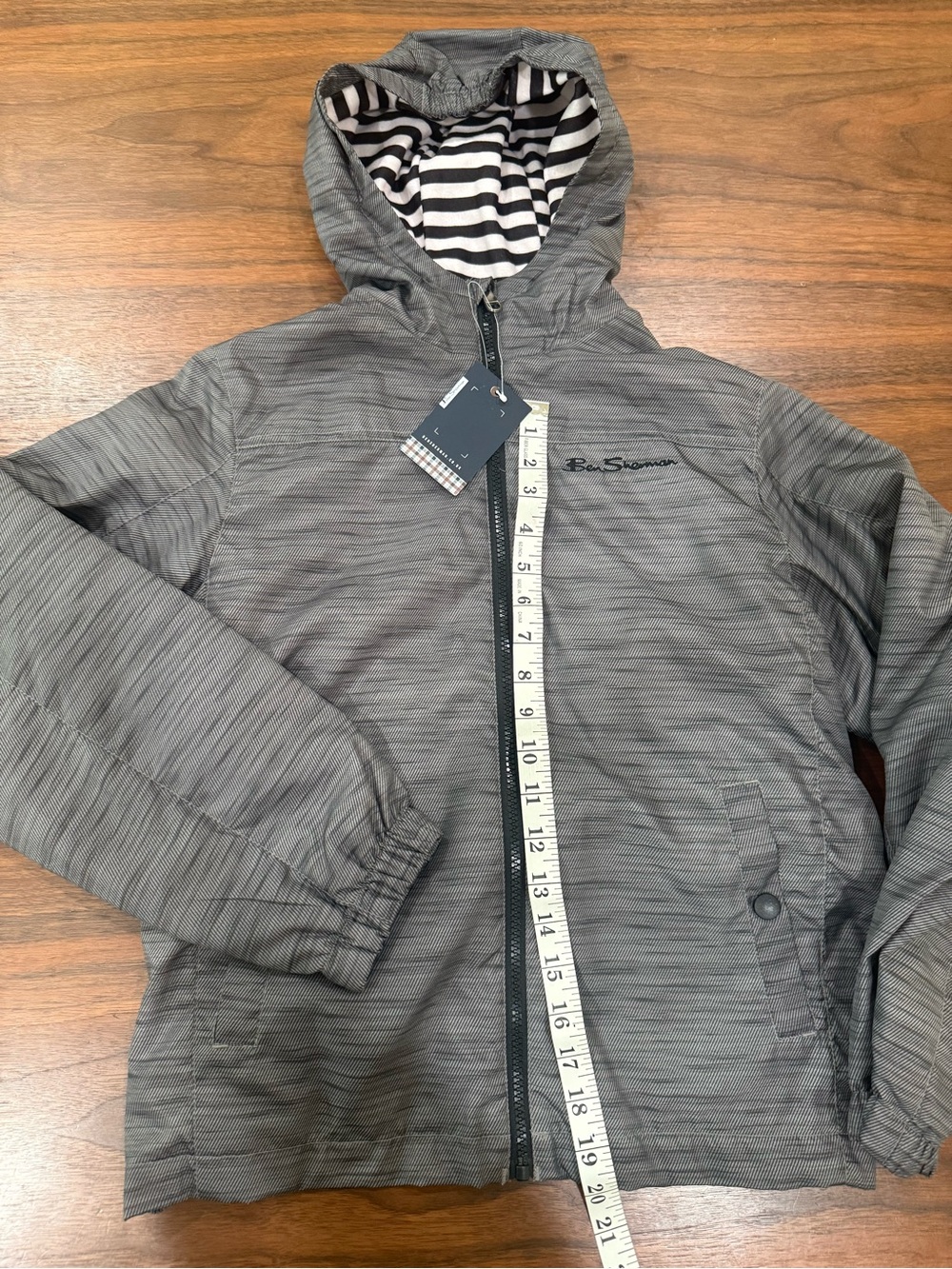 Ben Sherman Gray Hooded Jacket with Striped Lining- Sz 10/12